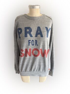 Aviator Nation Pray For Snow Relaxed Crewneck Sweatshirt. Charcoal Gray. Medium